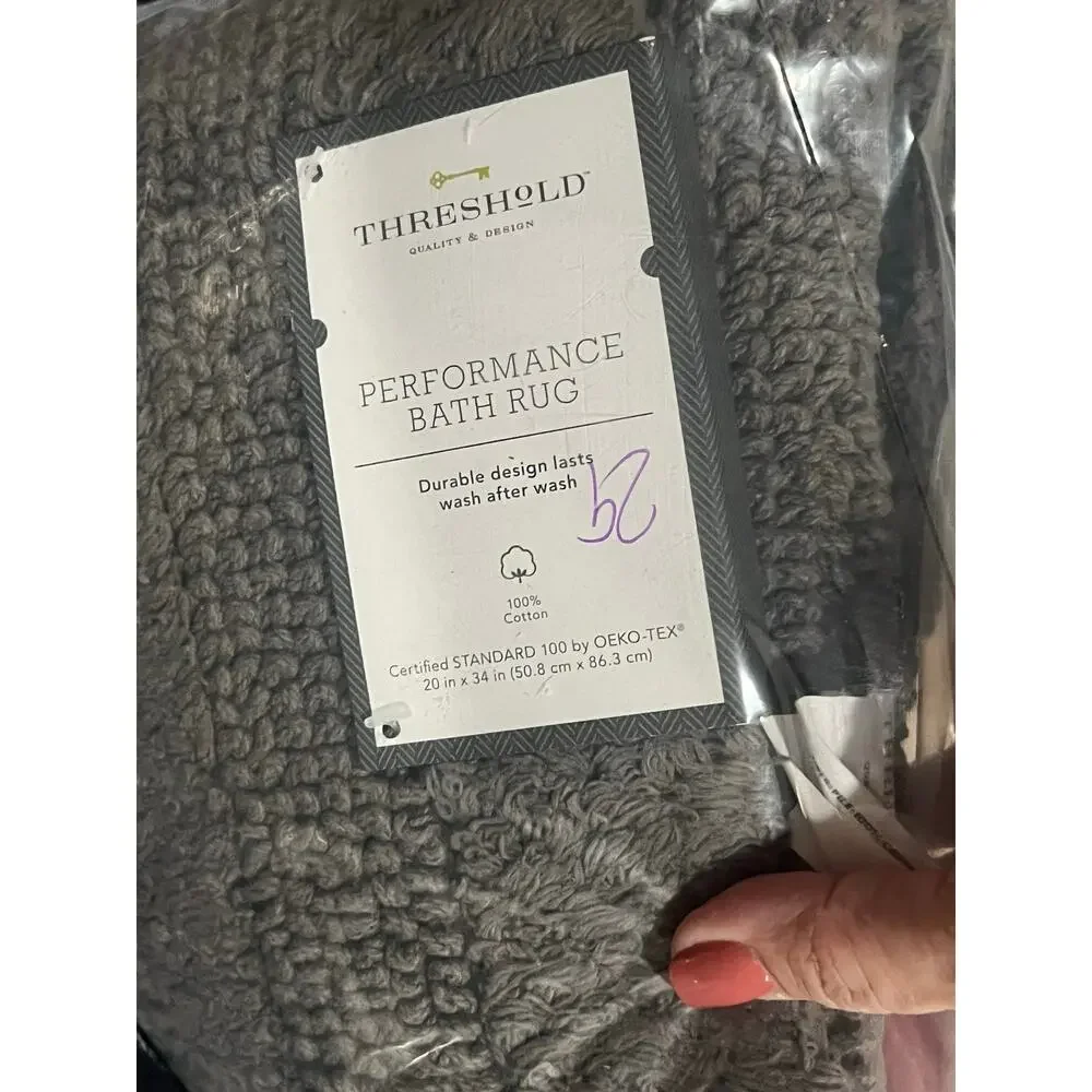 Threshold Performance Bath Rug 20x34 Gray 100% Cotton Bathroom Mat NEW
